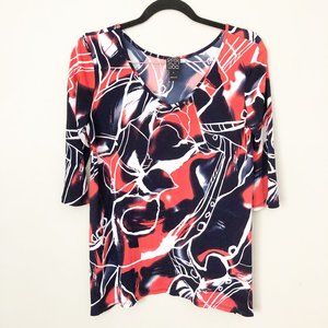 Clara sun woo abstract pattern blouse top 3/4 sleeve size small